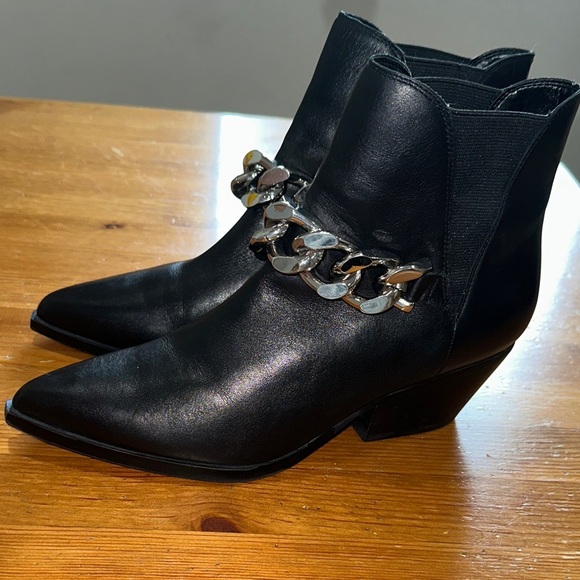 Marc Fisher Black Ankle Booties with Silver Chain Detail - Picture 7 of 13
